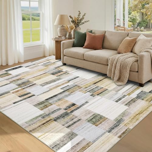Garvee Washable Area Rug 6x9 Rugs for Living Room Boho Non Slip Large Area Rug for Bedroom Modern Geometric Soft Low Pile Stain Resistant Carpet for Office Dining Room Classroom Playroom 6'x9' Khaki - color: Grey Multi, size: 6' x 9' (Rectangular)
