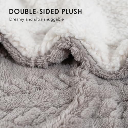 EverGrace Cable Jacquard Sherpa Fleece Throw Blanket for Couch, Super Soft Cozy Fuzzy Plush Blankets for All Seasons, Reversible Thick Warm Blanket for Bed, Sofa, Living Room, Silver Gray, 50" x 60" - color: Silver Gray, size: 50x60 Inches