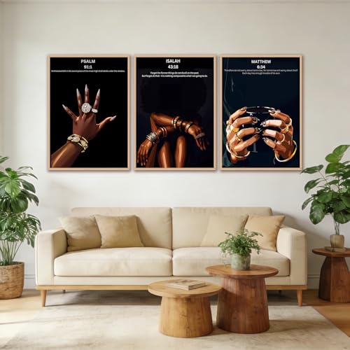 Framed Set of 3 Black Christian Girl camvas Wall Art Bible Verse Scripture Picture Prints Faith Inspirational Painting Poster Wall Decor for Living Room Bedroom Prayer Room Solid Wood 16x24 Inches - color: Bible Framed, size: 16"L x 24"W