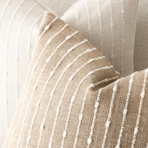 Foindtower Pack of 2 Decorative Jacquard Boucle Throw Pillow Covers Accent Textured Striped Pillowcases Cozy Modern Cushion for Couch Sofa Bedroom Living Room Home Decor 18x18 Inch Camel - color: Camel, size: 18" x 18" (Pack of 2)