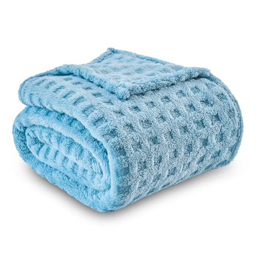 NEWCOSPLAY Super Soft Throw Blanket Blue Premium Silky Flannel Fleece 3D Waffle Checkered Lightweight Bed Blanket All Season Use (Blue, Throw(50"x70")) - color: Blue, size: Throw(50"x70")