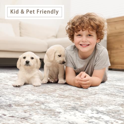 Srugn Washable Rugs 3x5 Area Rugs for Living Room,Bedroom- Non Slip Vintage Entryway Rug for Indoor Entry,Kitchen,Bathroom,Kids Girls Room,Home,Office,Beige Grey - color: Brown-grey-beige-slate, size: 3' x 5' (Rectangular)