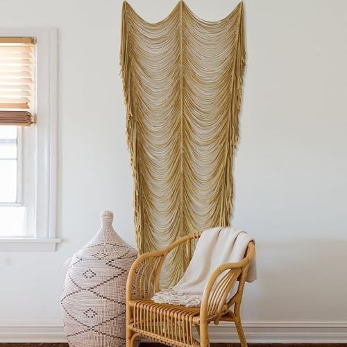 Macrame Curtain Boho Curtain Room Divider Doorway Wall Decor Fiber Yarn Art Craftsmanship Bedroom Wedding Backdrop 41" W x 75" L（1 Panel - color: Khaki1