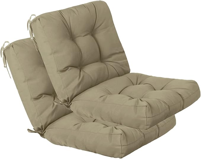 QILLOWAY Outdoor Seat/Back Chair Cushion Tufted Pillow, Spring/Summer Seasonal Replacement Cushions - Set of 2 (Beige)