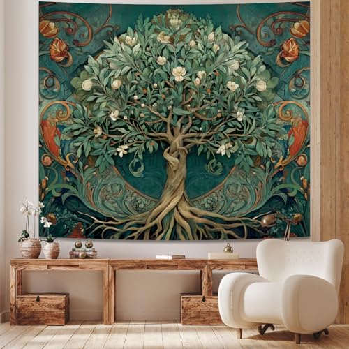 Tichgeim Tree of Life Vintage Tapestry for Bedroom Aesthetic, Green Nature Hippie Wall Hanging Tapestries, Boho Plant Floral Decor Backdrop for Living Room Dorm 51'' x 60'' - color: Tree of Life Tpestry, size: 60"L x 51"W