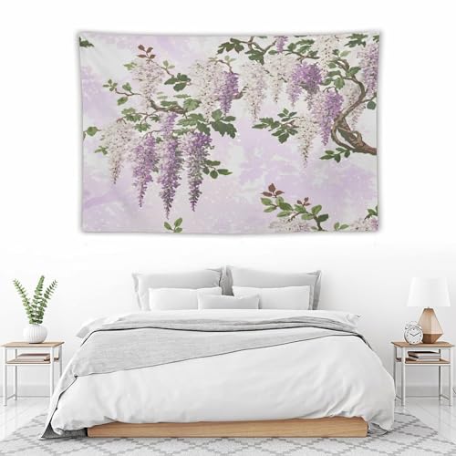 HZOHNAGO Lavender Flower Tapestry Fantasy Purple Floral Green Leaves Botanical Pattern Printed Wall Tapestry Wall Hanging for Bedroom Living Room Dorm 90" W x 60" H - color: Lavender-1, size: 90"L x 60"W