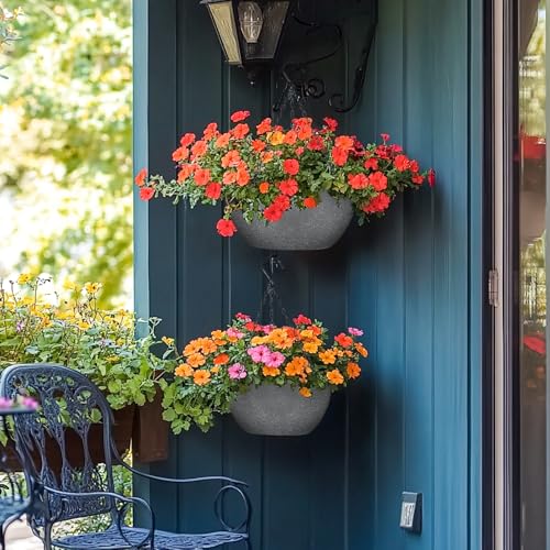 T4U 8 Inch Hanging Planters for Indoor Plants, 2 Pack Hanging Planter, Hanging Plant Pots with Drainage Holes and Chain, Hanging Basket Pots for Garden Home Porch Decor,Grey - color: Gray, size: 8 In