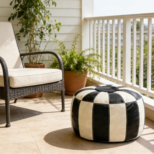 Thgonwid Unstuffed Moroccan Ottoman Pouf Cover, Ottoman Footstool Storage Solution, Bean Bag Chair, Foot Rest, Multi-Black&White - color: Multi-black&white