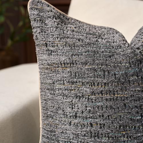 Yangest Chenille Pillow Cover 18 x18 Inches, Thick Textured Square Throw Pillow Cover Farmhouse Modern Soft Accent Couch Neutral Pillow Cover for Living Room Bedroom, Gray - color: Grey, size: 18" x 18" (Pack of 1)