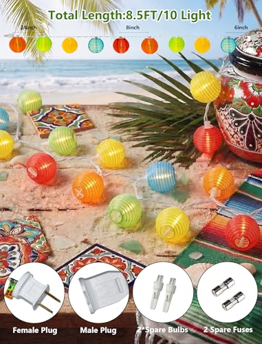 8.5Ft Lantern String Lights Plug in, Spring Outdoor Decor Fairy Lights with 10 LED Multicolor Lanterns, Waterproof Hanging Patio Lights for Summer Hawaiian Camping Tent Holiday Party Garden - color: Multicolor Lantern