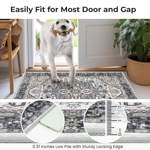 KOZYFLY Runners for Hallways 2x5 Ft Washable Kitchen Runner Rug Boho Runner Rug for Entryway Indoor Printed Oriental Faux Wool Floor Carpet Runner for Laundry Room Kitchen Hall, Black/Taupe/Beige - color: Black/Taupe/Beige, size: 2' x 5' (Runner)