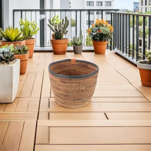 Woven Rattan Planter Basket Large Boho Rustic Floor Flower Pot Decorative Plant Container for Indoor Home Storage and Garden Organizer