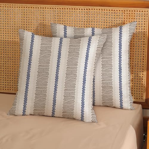 Boho Pillow Covers 16x16 Set of 2 Blue Brown Strips Throw Pillow Covers Outdoor Decoration Modern Abstract Decorative Pillowcase Farmhouse Linen Cushion Case for Home Sofa Couch - color: Boho-sage Blue-brown, size: 16" x 16" (Pack of 2)