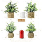 Small Fake Potted Plants: 9 Inches Artificial Plants with Seagrass Handwoven Planters, Indoor Farmhouse Decorations, Eucalyptus Plant for Home Bathroom Office Shelf Tabletop Desk Room Decor