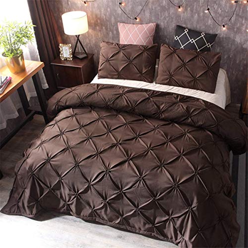 Feelyou Pinch Pleated Duvet Cover with Zipper Closure Pintuck Comforter Cover Set Twin Size Luxurious Pintuck Tufted Bedding Set Solid Coffee Microfiber Bedspread Cover with 1 Pillow Shams Soft - color: Coffee, size: Twin