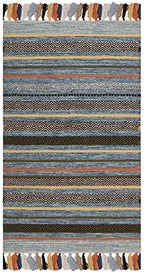 SAFAVIEH Montauk Collection Accent Rug - 2'6" x 4', Blue & Multi, Handmade Boho Stripe Fringe Cotton, Ideal for High Traffic Areas in Entryway, Living Room, Bedroom (MTK901C) - color: Blue/Multi, size: 2'6" x 4' (Rectangular)
