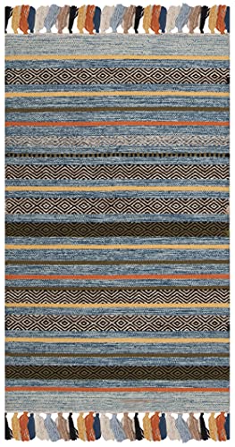SAFAVIEH Montauk Collection Accent Rug - 2'6" x 4', Blue & Multi, Handmade Boho Stripe Fringe Cotton, Ideal for High Traffic Areas in Entryway, Living Room, Bedroom (MTK901C) - color: Blue/Multi, size: 2'6" x 4' (Rectangular)