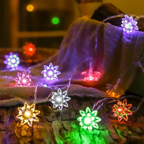 USB/Battery Operated 9.8ft Pastel Lotus Flower Lights String Easter Decor | Multicolored Fairy Flower Lights With 8 Modes & Timer For Garden Fence, Patio, Yard, Christmas Tree, Kid'S Bedroom Decor - color: Multicolor