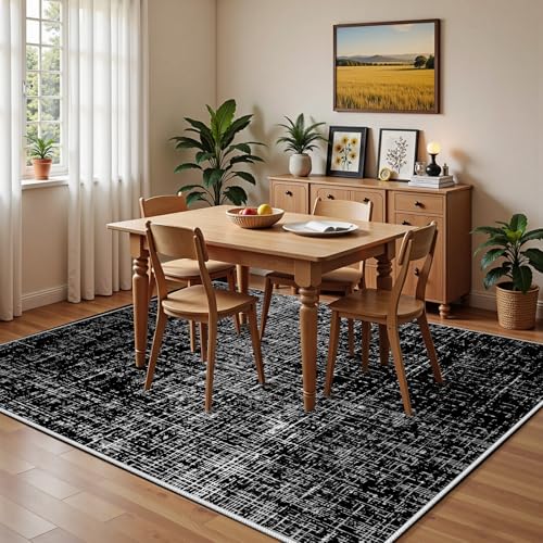 Black and White Rugs, 2x3 Rug, Modern Abstract Rugs for Entryway, Minimalist Distressed Door Mat Indoor Entrance, Washable Area Rug, Small Carpet, Low Pile Non Slip, Contemporary Home Decor - color: Black1, size: 2x3 ft