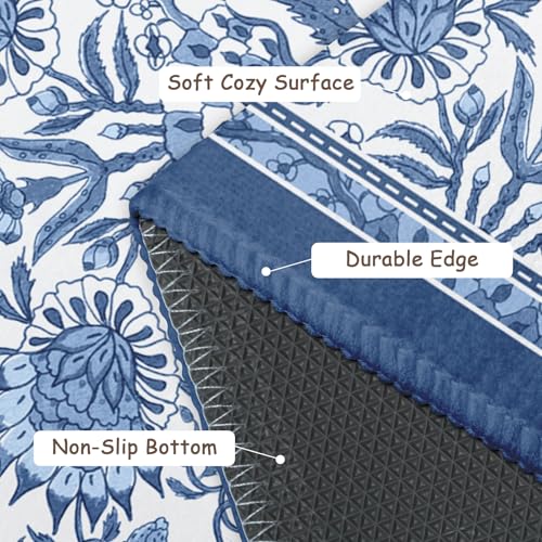 Blue Floral Rugs 2x3 Spring Summer Boho Flowers Decorative Indoor Outdoor Doormat Small Non-Slip Low Pile Front Door Mat Area Throw Rugs for Living Room Bedroom Home Decor - color: Blue Floral