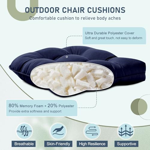 downluxe Outdoor Chair Cushions Set of 2 for Patio Furniture, Waterproof Tufted Overstuffed Patio Furniture Cushions, Thick Outdoor Seat Cushion, 19" X 19" X 5", Navy - color: Navy, size: 2 Count (Pack of 1)