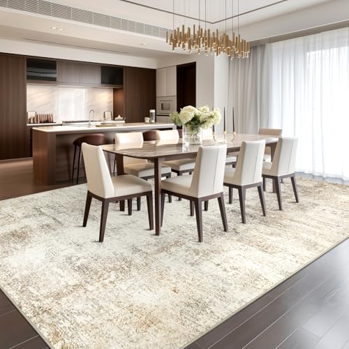 Capslpad Modern Abstract Area Rugs 6x9 Washable Rug for Living Room Non-Slip Farmhouse Rug Low Pile Soft Non-Shedding Beige Abstract Pattern Large Rugs for Bedroom Office Dining Room - color: Beige, size: 6' x 9' (Rectangular)