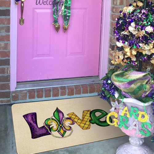 Mardi Gras Door Mat,Fleur De Lis Love Indoor Outdoor Non-Slip Doormat,Entryway Front Porch Welcome Mat for Entrance Decor 30" x 17" - color: Mardi Gras Doormat 2