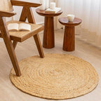 HOMEMONDE Handwoven Round Jute Rug - 3 feet Natural Yarn Loom Braided Rug Eco-Friendly Boho Farmhouse Reversible Design for Bedroom, Living Room, and Kitchen - size: 3' (Round)