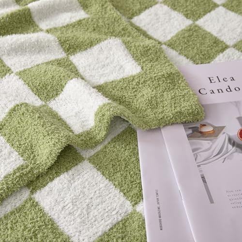 Checkered Throw Blanket, Sage Green Soft Cozy Fluffy Knitted Throw Blankets for Couch, Sofa, Bed, Chair, Warm Fuzzy Travel Picnic Lightweight Plaid Blanket, 50x70 inches - color: Sage Green, size: 50×70 Inch