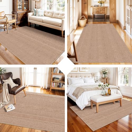 4x6 Jute Area Rug Washable: Non-Slip Indoor Floor Mat - Carpet for Living Room Entryway Kitchen Dining Room - Thin Low Pile Rugs Braided Woven Durable Farmhouse Decor (Beige,4x6) - color: Beige, size: 4' x 6' (Rectangular)
