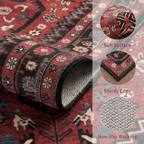 Ciicool Small Area Rug, 2x3ft Boho Rug, Ultra Soft Entry Rugs for Entryway, Non-Slip Washable Oriental Low-Pile Indoor Mat Floor Carpet for Entrance Bedroom Kitchen Bathroom Foyer Decor - color: Red / Black, size: 2' X 3' (Rectangular)