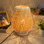 Boho Table Lamp - Small Lamps for Bedroom, Wicker lamp, Rattan Lamp, Boho Bamboo Woven Table Lamp for Bedroom Living Room Desk, 2700K T45 LED Bulb Included