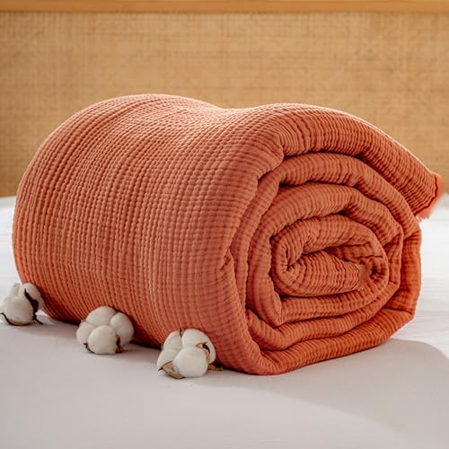 Muslin Blanket - Pure 100% Turkish Cotton Airy Soft Light Versatile Gauze Throw Blanket for Bed, Couch, Sofa (Brick, Throw Size (50" x 66" inch)) - color: Brick, size: Throw Size ( 50" x 66" inch )