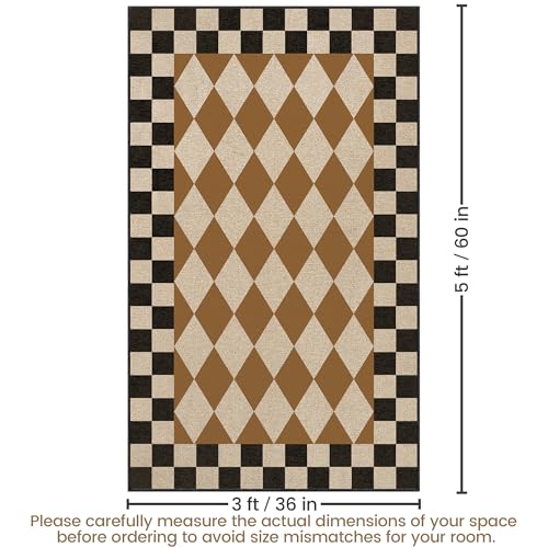 Washable Checkered Easy Jute Rug 3x5, Brown Black Checkerboard Geometric Outdoor Indoor Patio Small Rugs, Woven Non Slip Thin Neutral Carpet Door Mat for Bedroom Entryway Front Door Farmhouse - color: Checkerboard -4 Brown Black, size: 3' x 5'