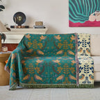 Boho Throw Blanket, Patterned Bohemian Blanket 100% Soft Cotton Woven Boho Quilt, Reversible Throw Blankets for Couch Bed, Decorative Lightweight Blanket for All Seasons (Spring Blue, Twin 60"x80") - size: Twin 60"x80"