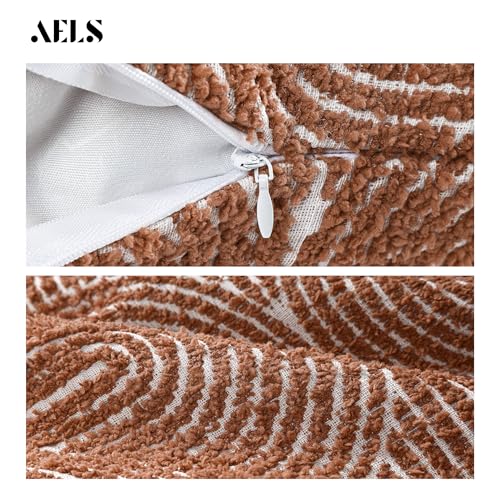 AELS Boho Decorative Textured Throw Pillow Covers 16x16, Modern Mid Century Rainbow Tufted Pillow Case, Farmhouse Rustic Geometric Woven Cushion Case for Bed Couch Sofa, Burnt Orange - color: Burnt Orange, size: 16" x 16" (Pack of 2)
