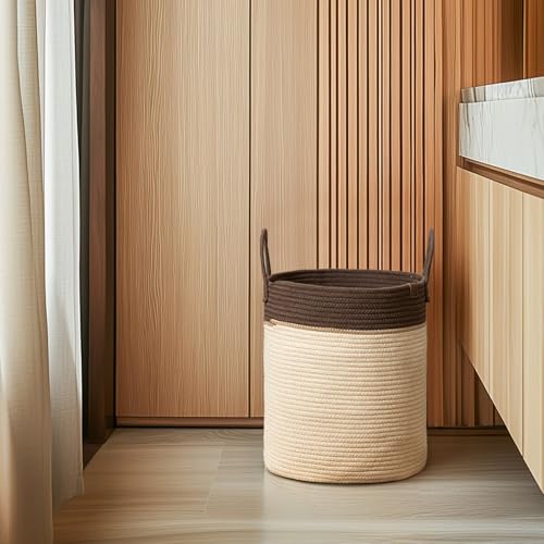 LA JOLIE MUSE Woven Basket Rope Storage Baskets - Large Cotton Organizer, Laundry Basket, Oatmeal, 40 Litres - color: Oatmeal, size: M