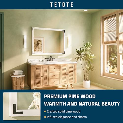TETOTE 40 x 30 White Wood Framed Mirror for Bathroom Wall/Bedroom/Living Room/Entryway Farmhouse Rustic Bathroom Vanity Mirror Waterproof (Horizontal/Vertical Mounted) - color: White Wood, size: 30"L x 40"W