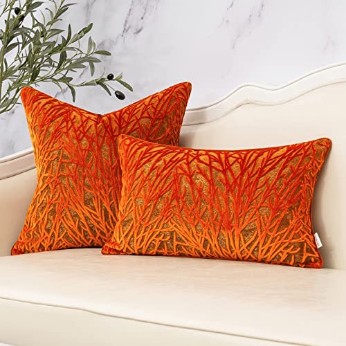 Yangest Burnt Orange Twigs Throw Pillow Cover Branches Velvet Cushion Case Neutral Pillowcase for Sofa Couch Bedroom Living Room Home Decor,20x20 Inch - color: Orange, size: 20" x 20" (Pack of 1)