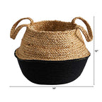 Nearly Natural 14in. Boho Chic Handmade Cotton & Jute Black Woven Basket Planter, Beige