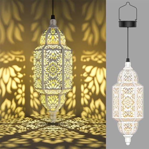 Twinkya Hanging Solar Lights Outdoor Garden Decorative Solar Lantern Waterproof Metal Moroccan Outdoor Decorations for Patio Pathway Yard Porch Backyard Garden Decor (White, 1 Pack) - color: White, size: 1pack