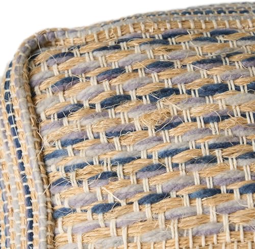 Foamma Pouf Ottoman Natural Blue, 16"x16"x16" - Square Ottoman Foot Rest for Living Room and Bedroom, Pouf Footstool with Handcrafted Wool Cover, Foot Rest for Couch, Boho Furniture for Home - color: Natural