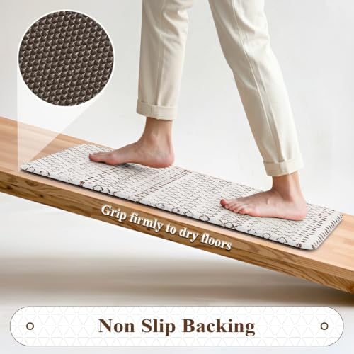 KIMODE Kitchen Mats 2PCS Cushioned Anti Fatigue Boho Kitchen Rugs and Mats Non Slip Waterproof Kitchen Mats for Floor Comfort Foam Standing Desk Mat for Home Office Sink Laundry Brown and White Decor - color: Brown, size: 17.3" x 47 "+ 17.3" x 29 "--0.47