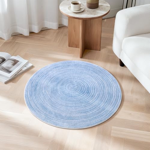 Asrug Imitation Jute Low Pile Round Rug Area Rug Washable Non-Slip Circle Rug Soft Plush Touch Circle Rugs Round for Kitchen Bathroom Living Bedroom Nursery, Carpet 2ft /24 inch/61 cm Blue - color: Blue, size: 2ft