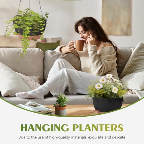 GARDIFE Hanging Planters for Indoor Outdoor Plants, 2 Pack Self Watering Hanging Pot with Drainage Holes & Removable Tray (Black, 10 inch) - color: Black, size: 10 inch