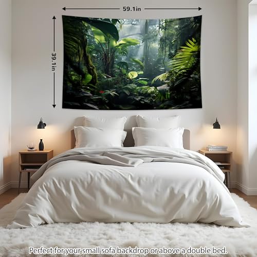 QGHOT Jungle Tapestry Wall Hanging Tropical Rainforest Backdrop Green Palm Leaves Tapestry Extra Large Forest Wall Art for Bedroom Living Room Office Decor 39.1" L x 59.1" W - size: 39.1"L x 59.1"W