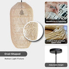 FOREVER BAMBOO Handcrafted Indonesian Natural Rattan Pendant Light Shade Wicker Light Fixtures Luxurious Cylinder Shape Woven Lampshade Chandelier Interior Decor, 21 in H x 10 in W - style: Flores Cylinder