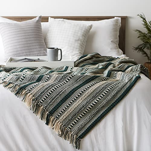 DII Braided Striped Decorative Throw Blanket, 50x60, Dark Green - color: Dark Green