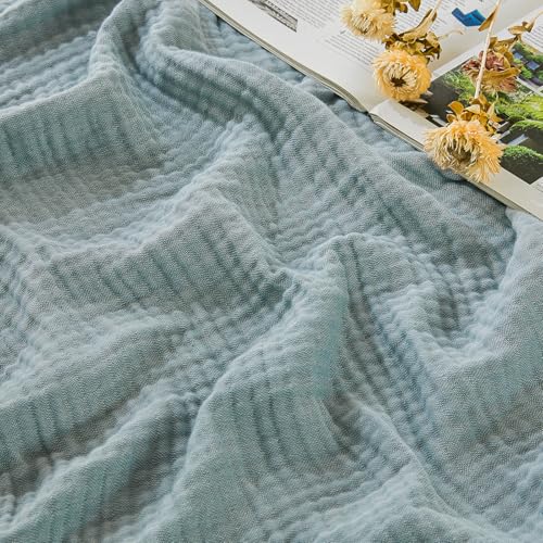 EMME Cotton Muslin Twin Blanket Breathable Gauze Soft Lightweight Blankets Adults Gifts for Women (Heather Teal, 60"x80") - color: 01 - Teal, size: Twin (60" X 80")
