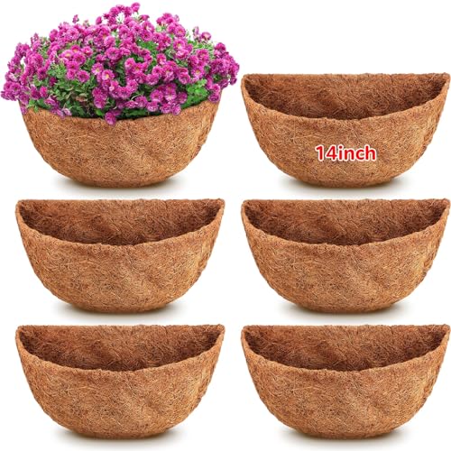 6 Pcs 14 Inch Half Round Replacement Coco Liner Half Circle Coconut Fiber Replacement Coco Liners Hanging Basket for Hanging Basket Wall Baskets Garden Planter Flower Pot - size: 14 Inch